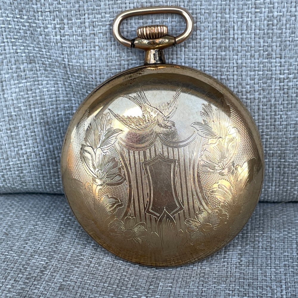 Gibraltar Gold Filled Antique Engraved Bird Pocket Watch Case